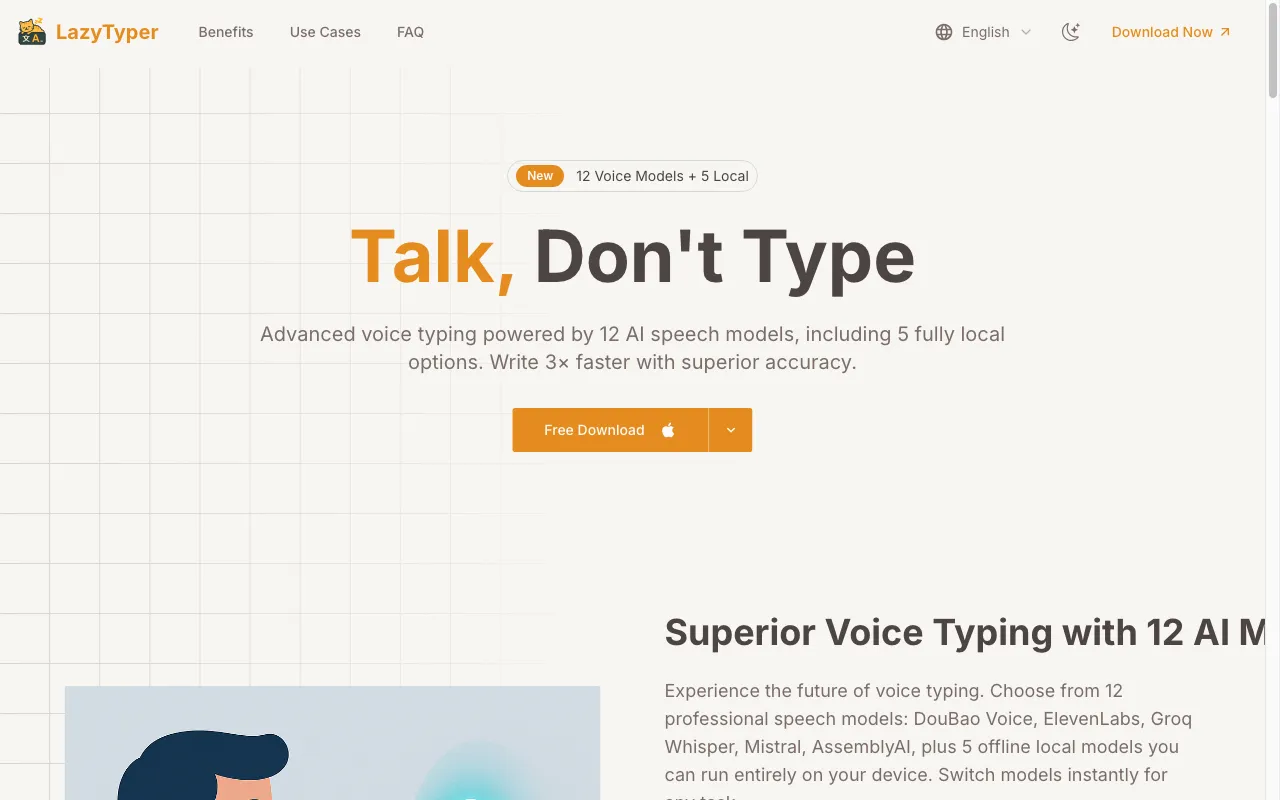Fast, Accurate, Free Voice Typing App, Super Whisper Typer — preview screenshot