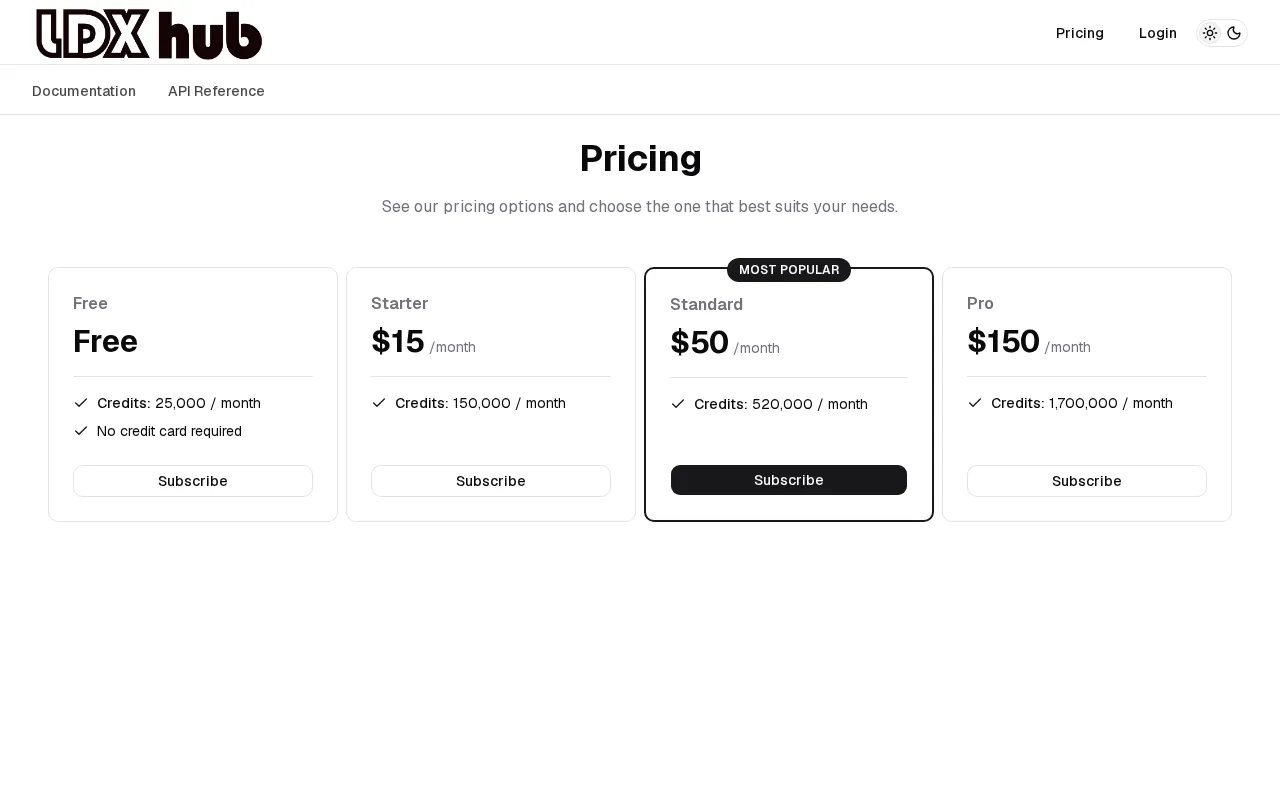 LDX hub — pricing page