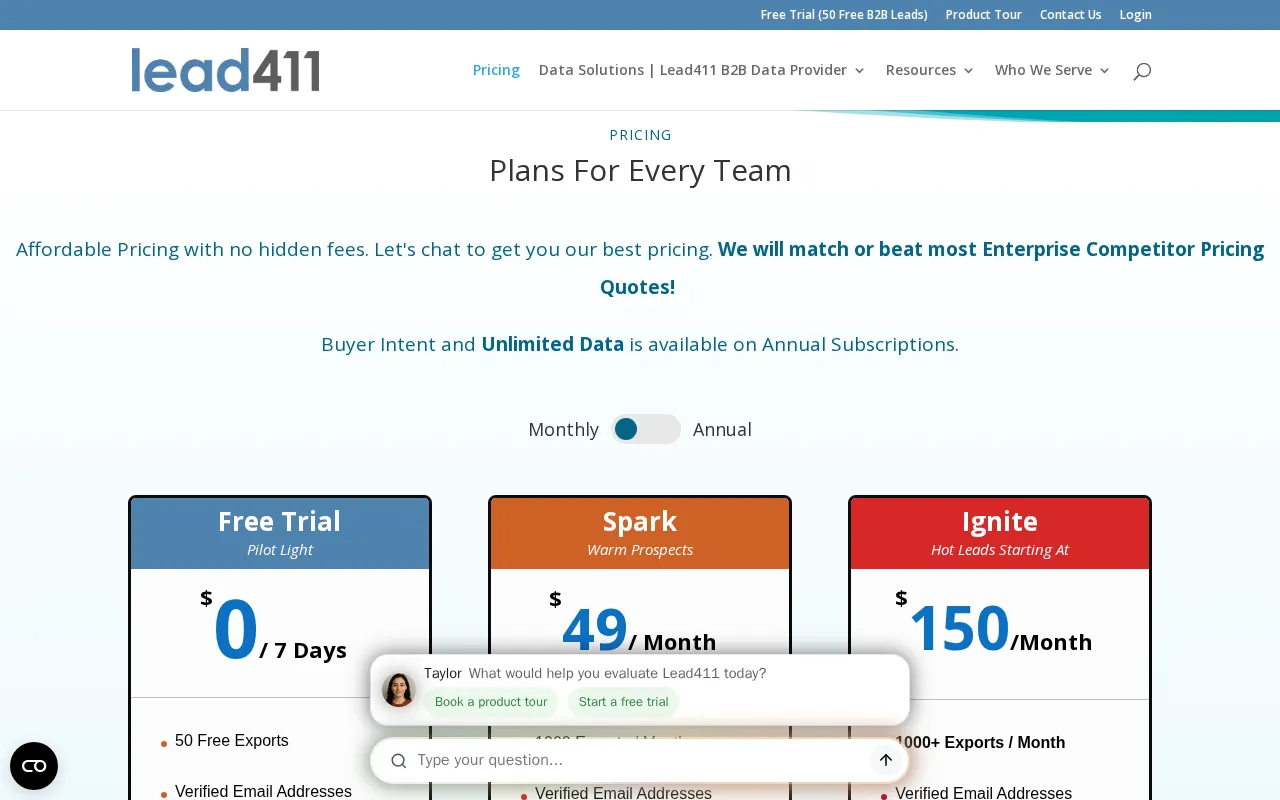 Lead411 — pricing page