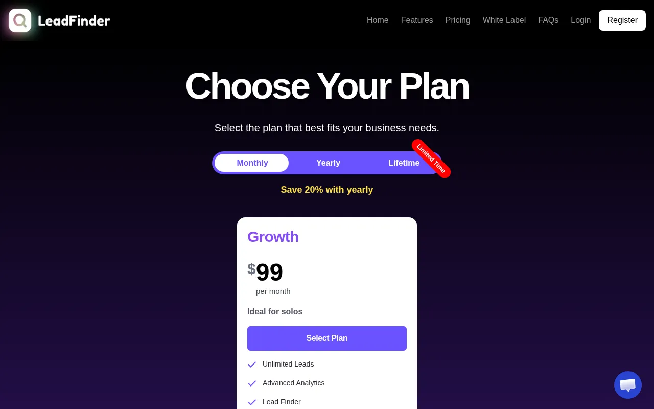 LeadFinder — pricing page