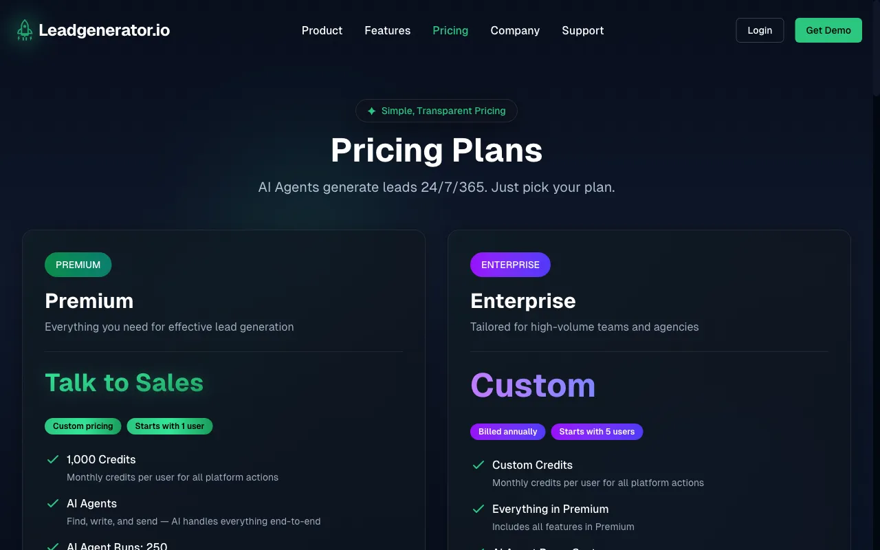 Leadgenerator.io — pricing page