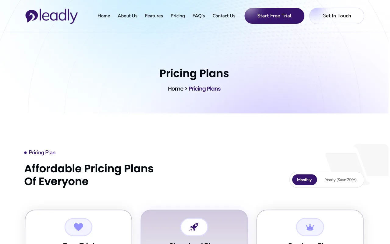 Leadly — pricing page
