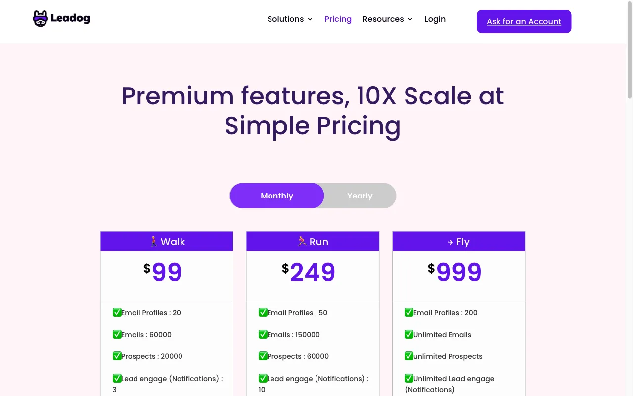 Leadog.io — pricing page
