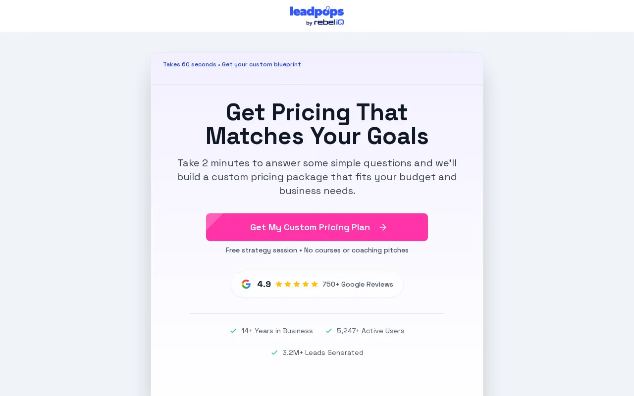 Leadpops — pricing page
