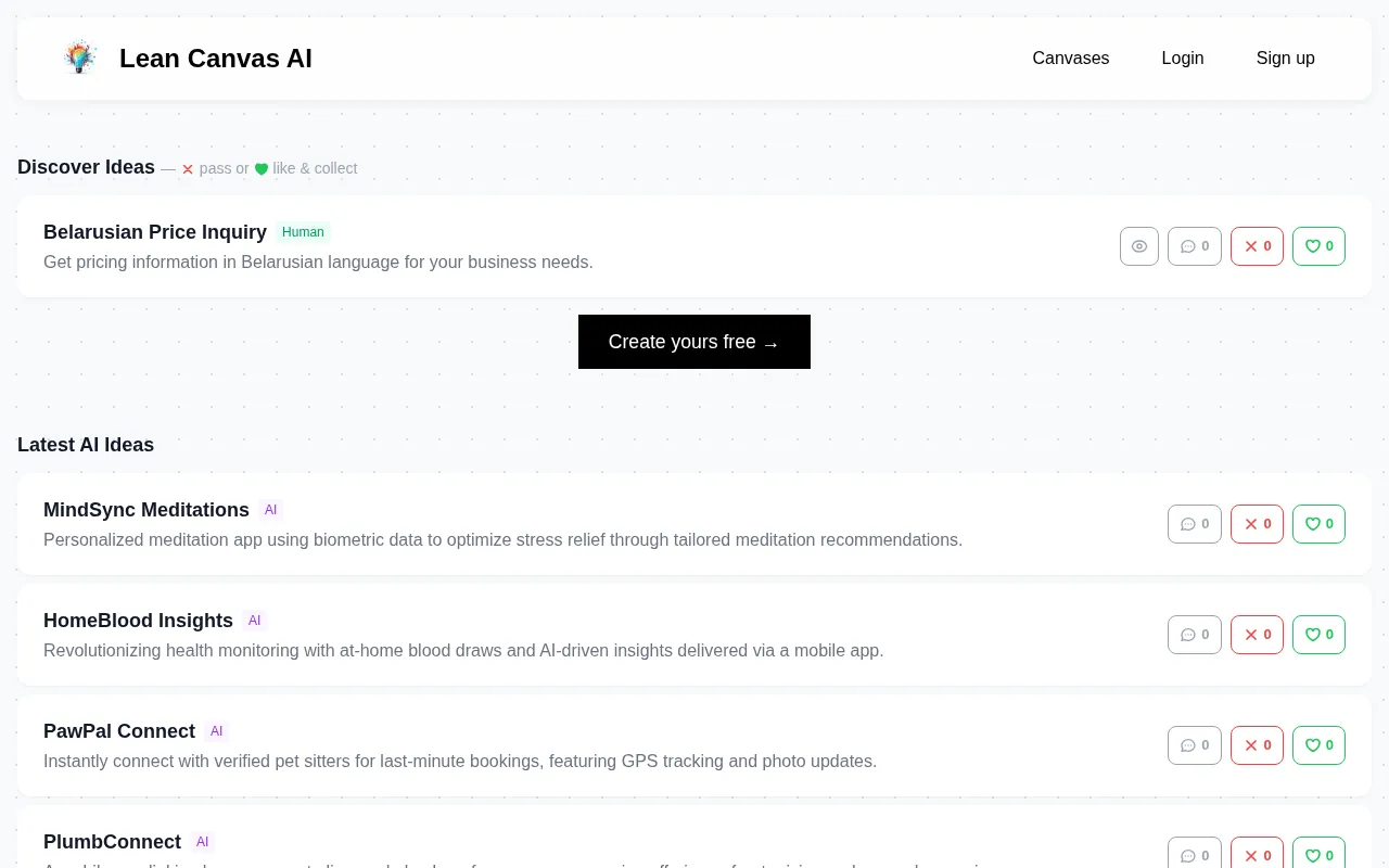 Lean Canvas AI — preview screenshot