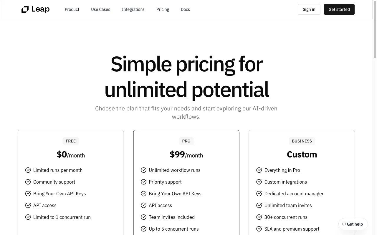 Leap AI SEO — pricing page