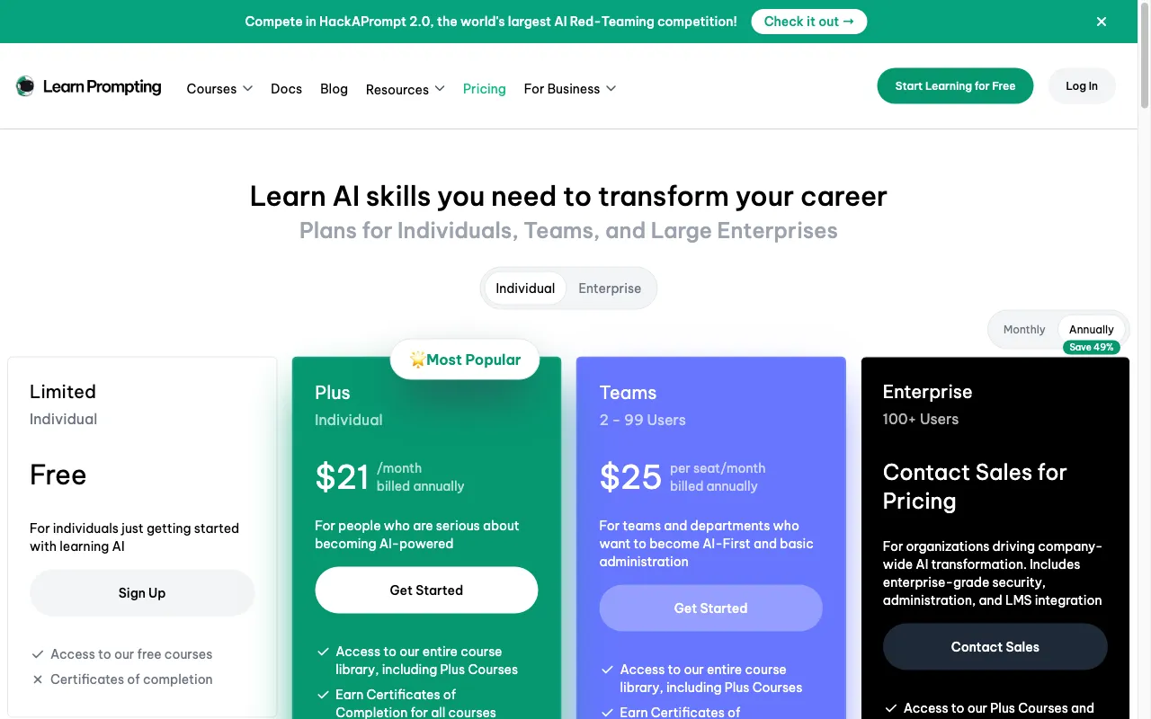 Learn Prompting — pricing page