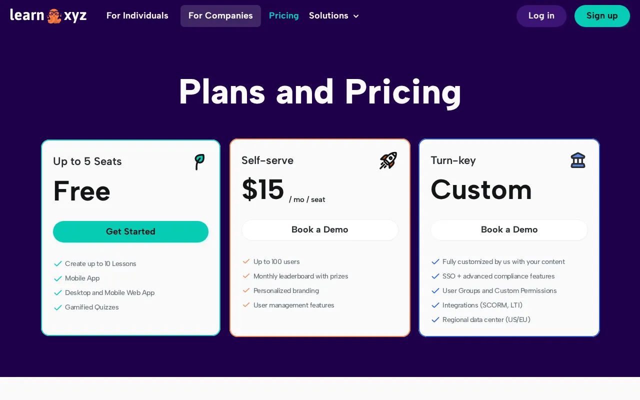Learn.xyz — pricing page