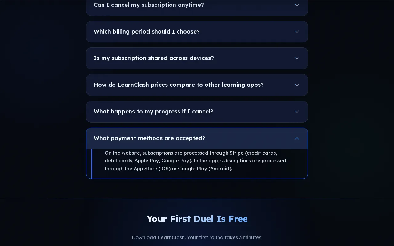LearnClash — pricing page