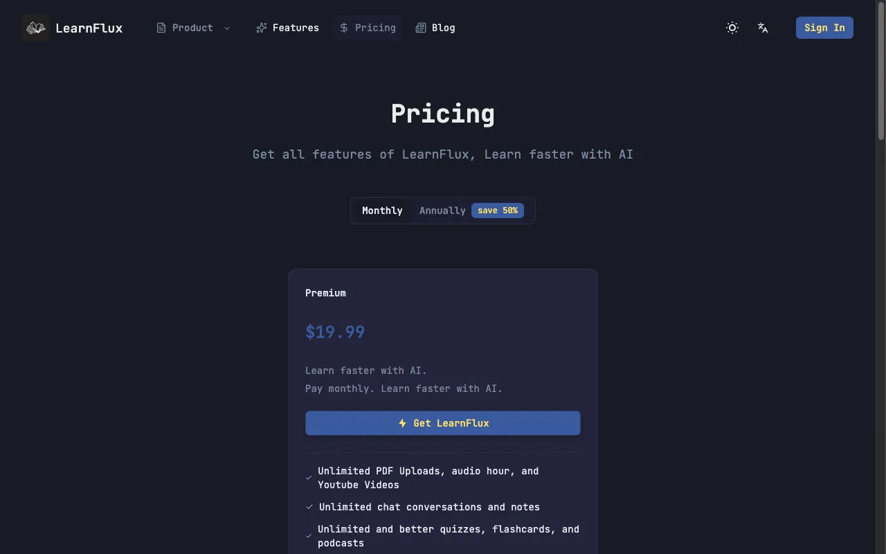 LearnFlux — pricing page