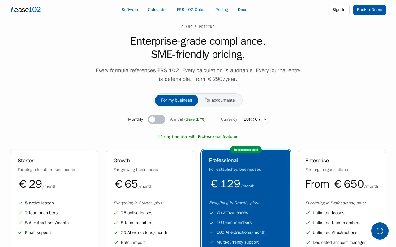 Lease102 — pricing page