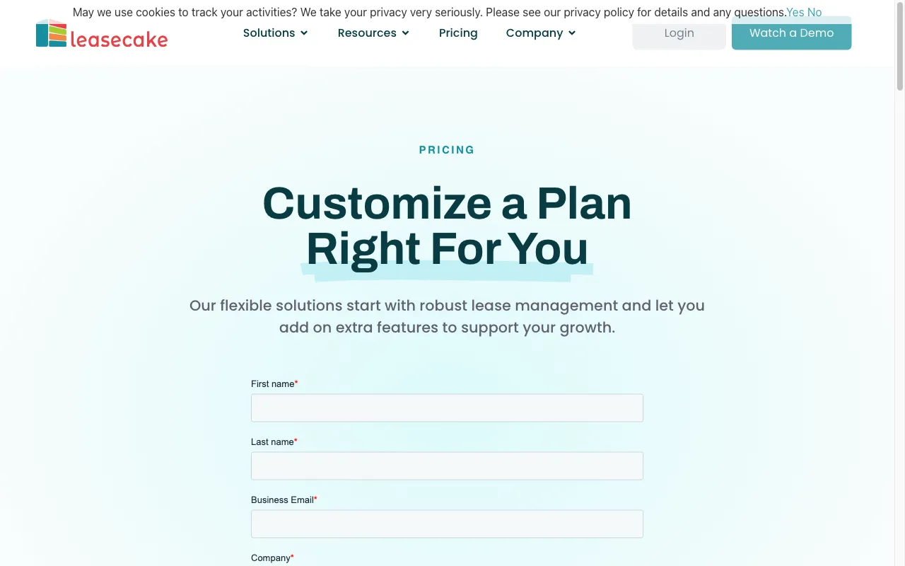 Leasecake — pricing page