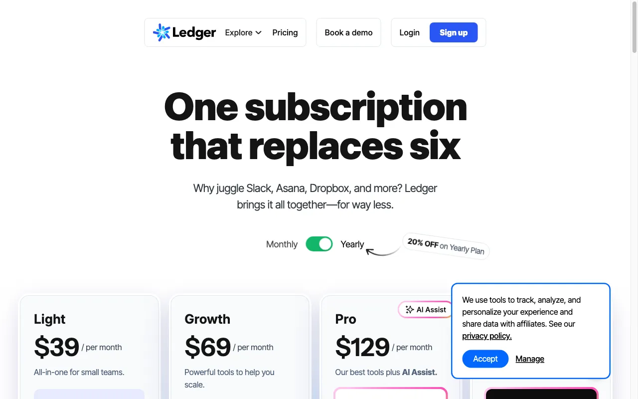 Ledger — pricing page