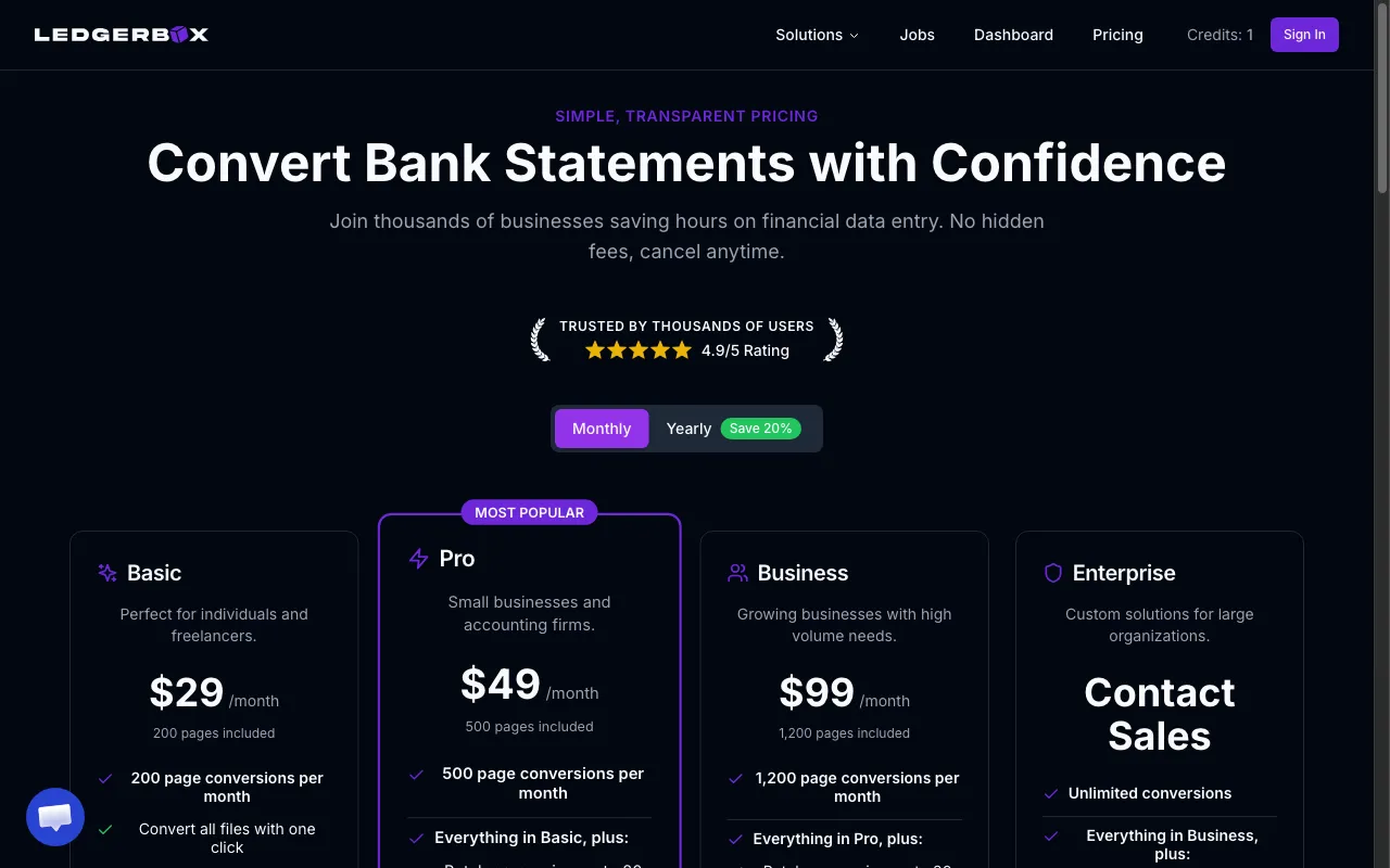 LedgerBox — pricing page