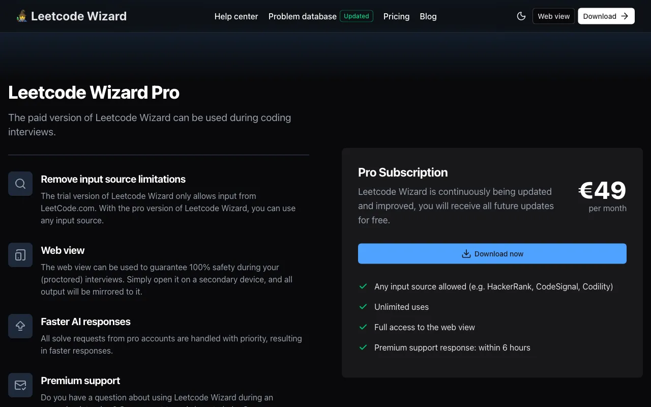Leetcode Wizard — pricing page