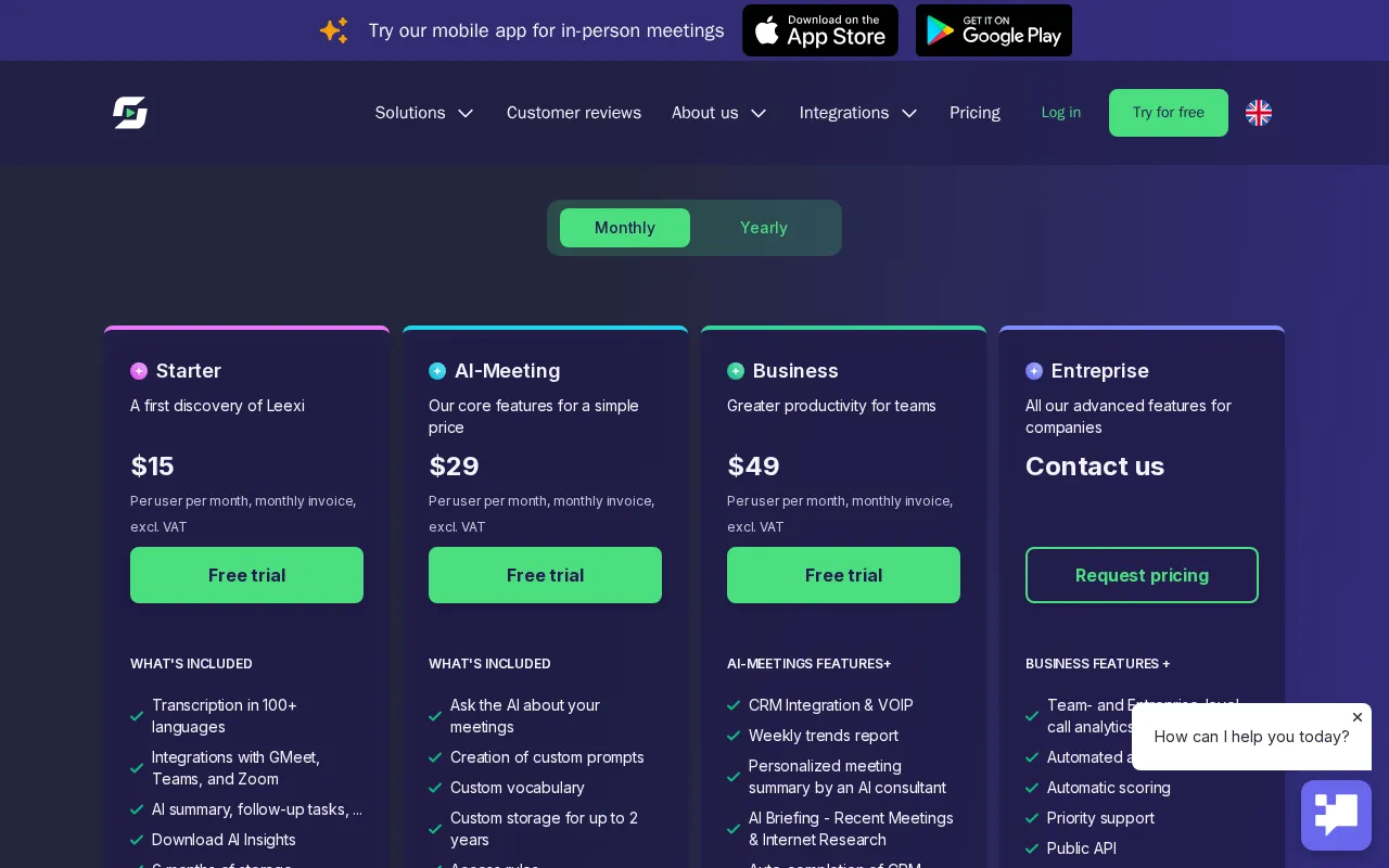 Leexi — pricing page