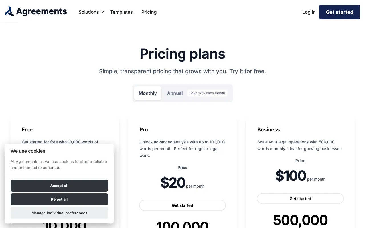 Agreements.AI — pricing page