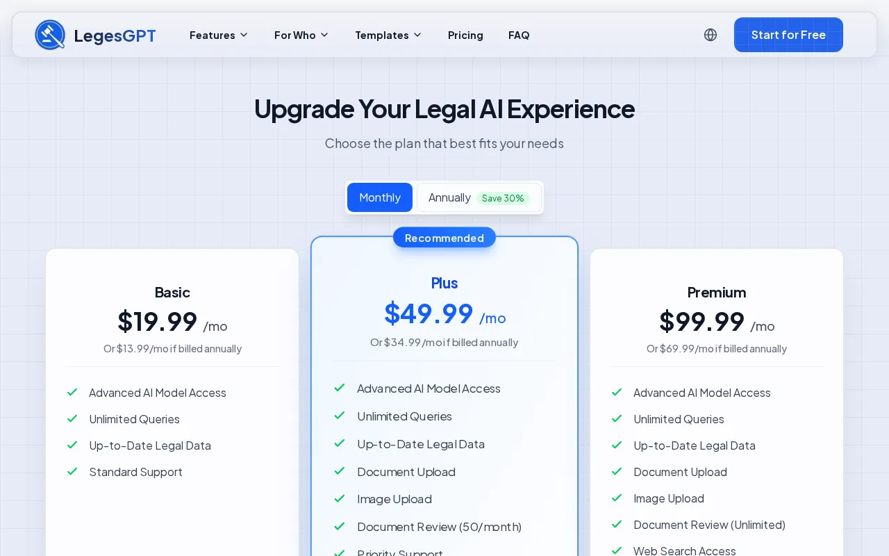 LegesGPT — pricing page