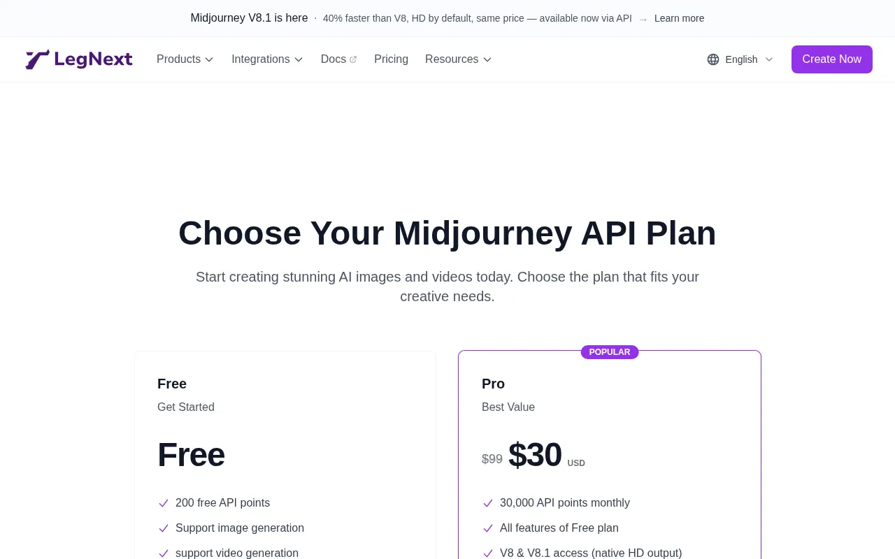 Legnext — pricing page