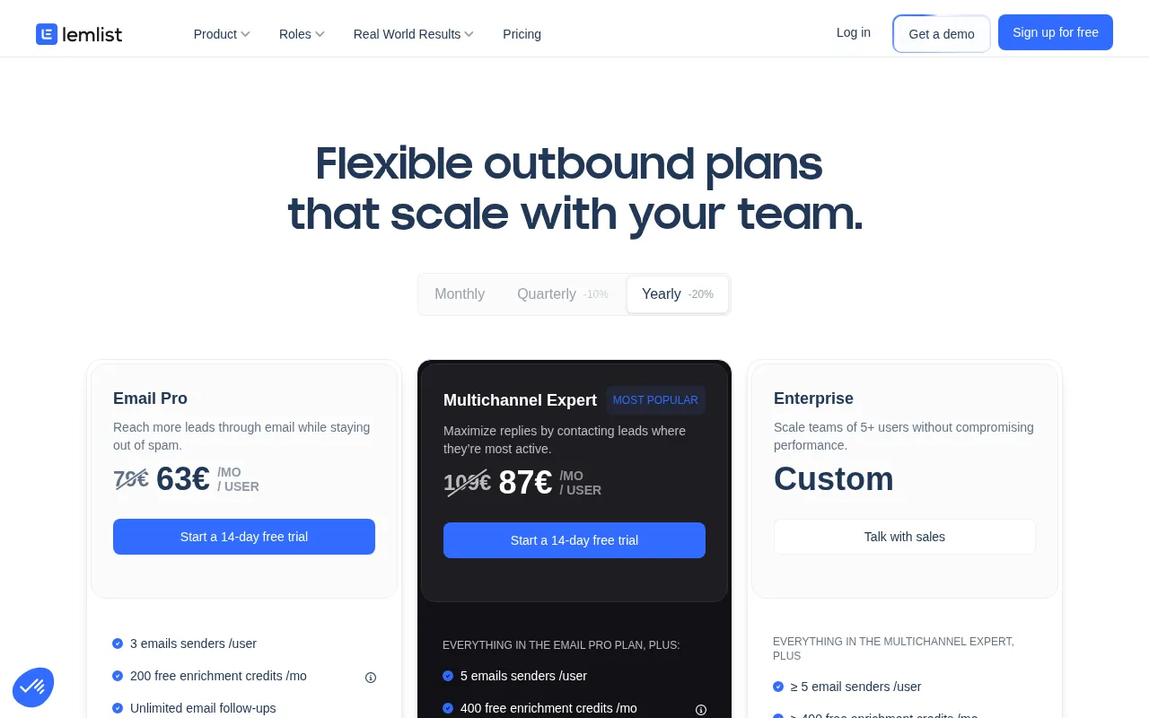 lemlist — pricing page