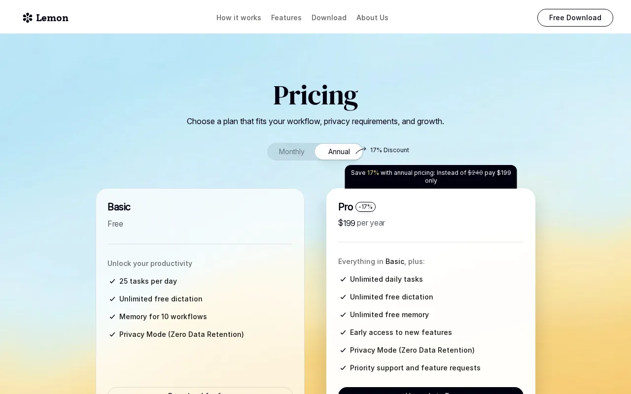 Lemon — pricing page