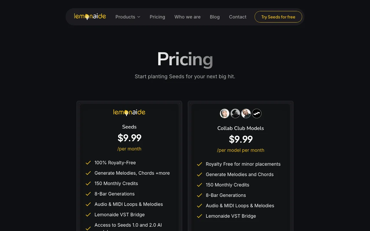 Lemonaide AI — pricing page