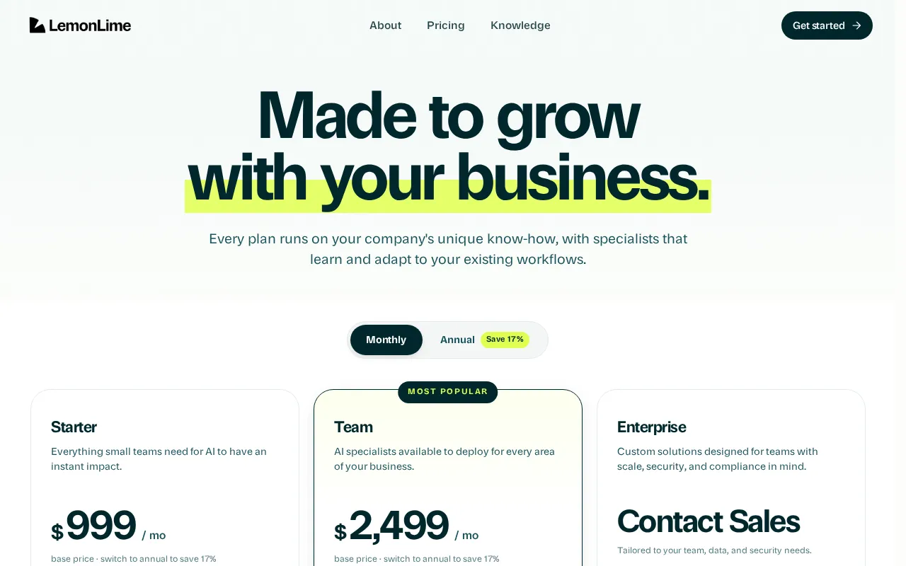 LemonLime — pricing page
