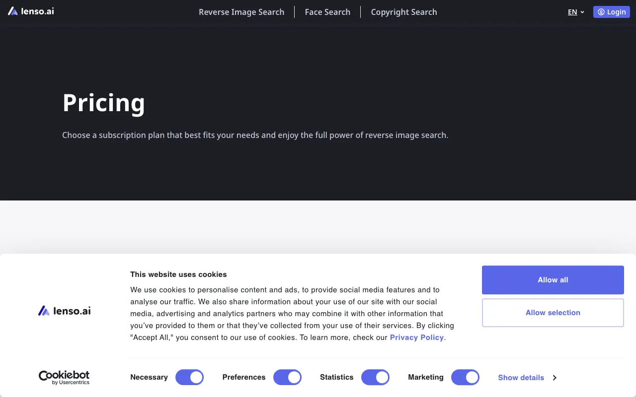 lenso.ai — pricing page