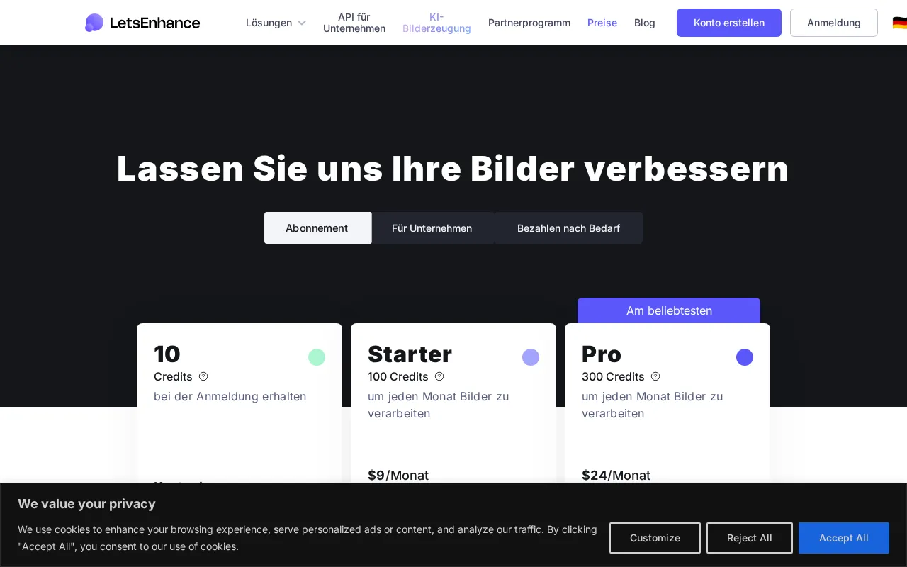 Let's Enhance — pricing page