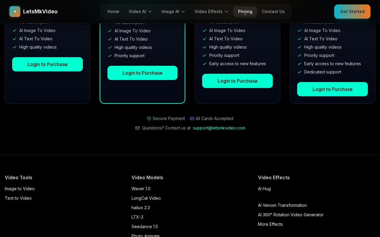 LetsMkVideo — pricing page