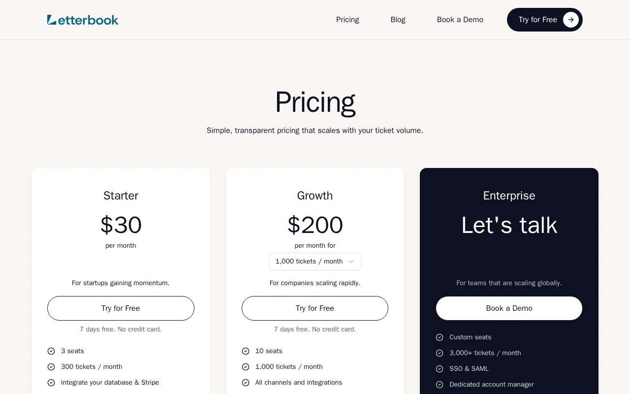 Letterbook — pricing page