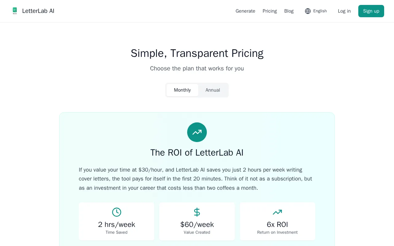 LetterLab AI — pricing page