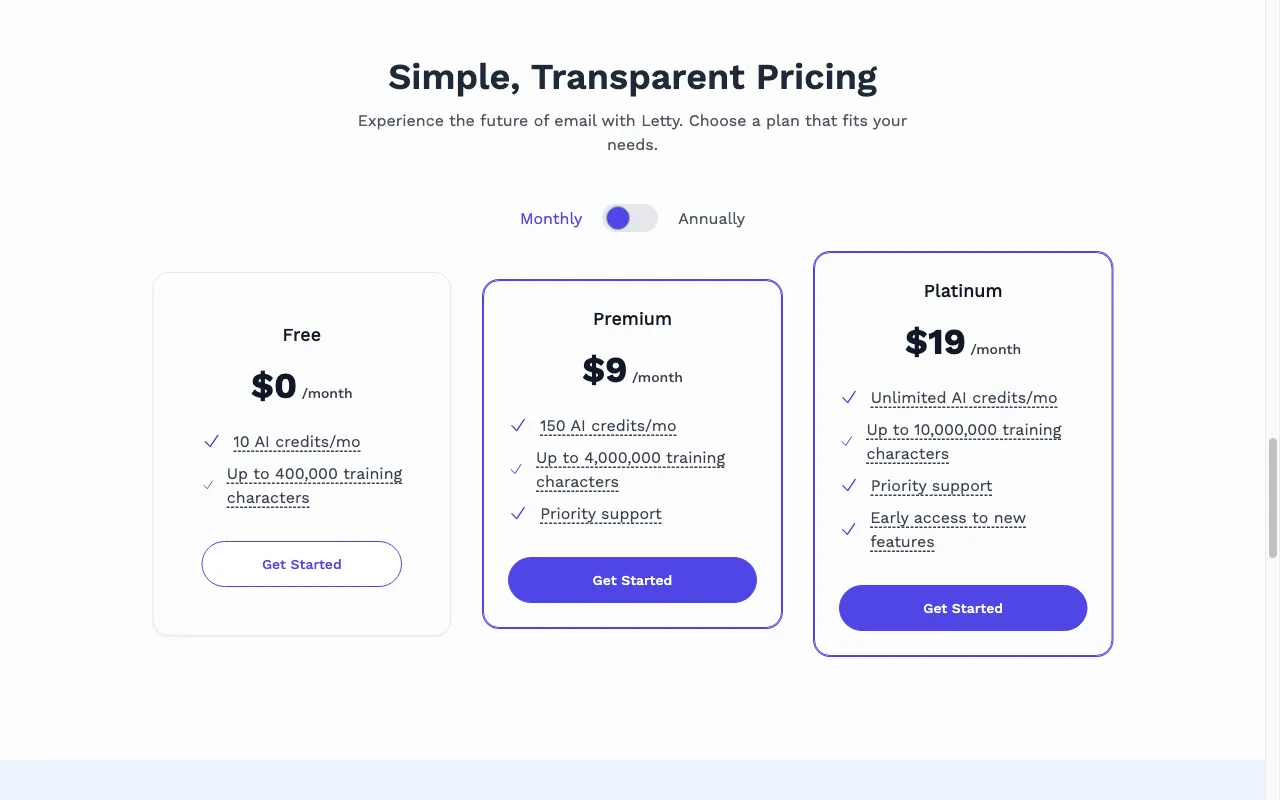 Letty — pricing page