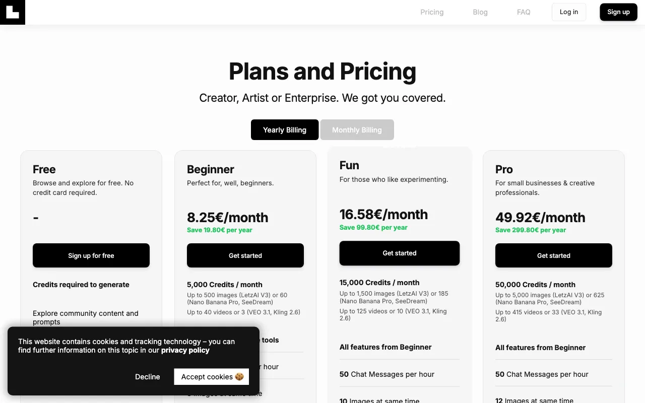 letz.ai — pricing page