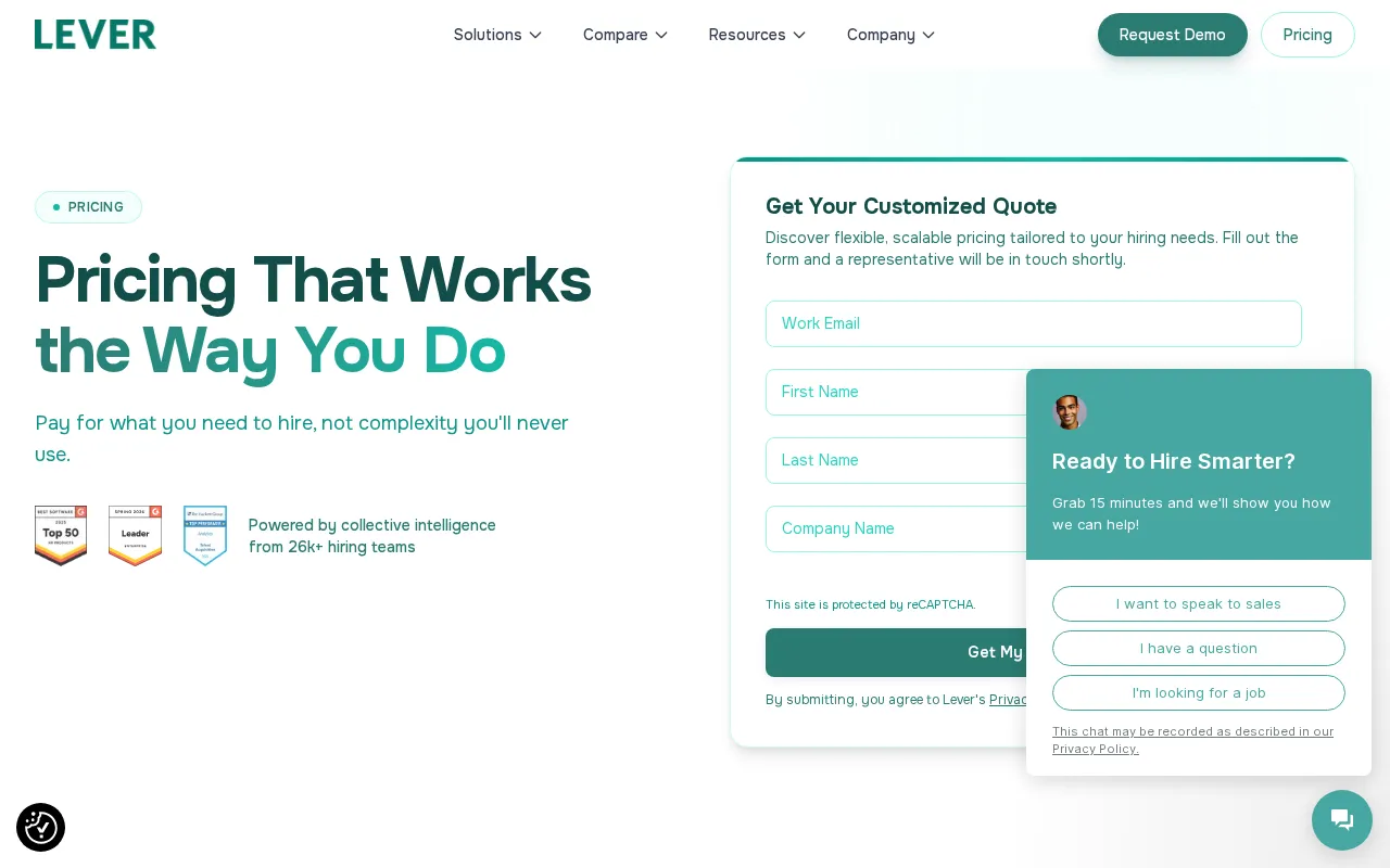 Lever — pricing page