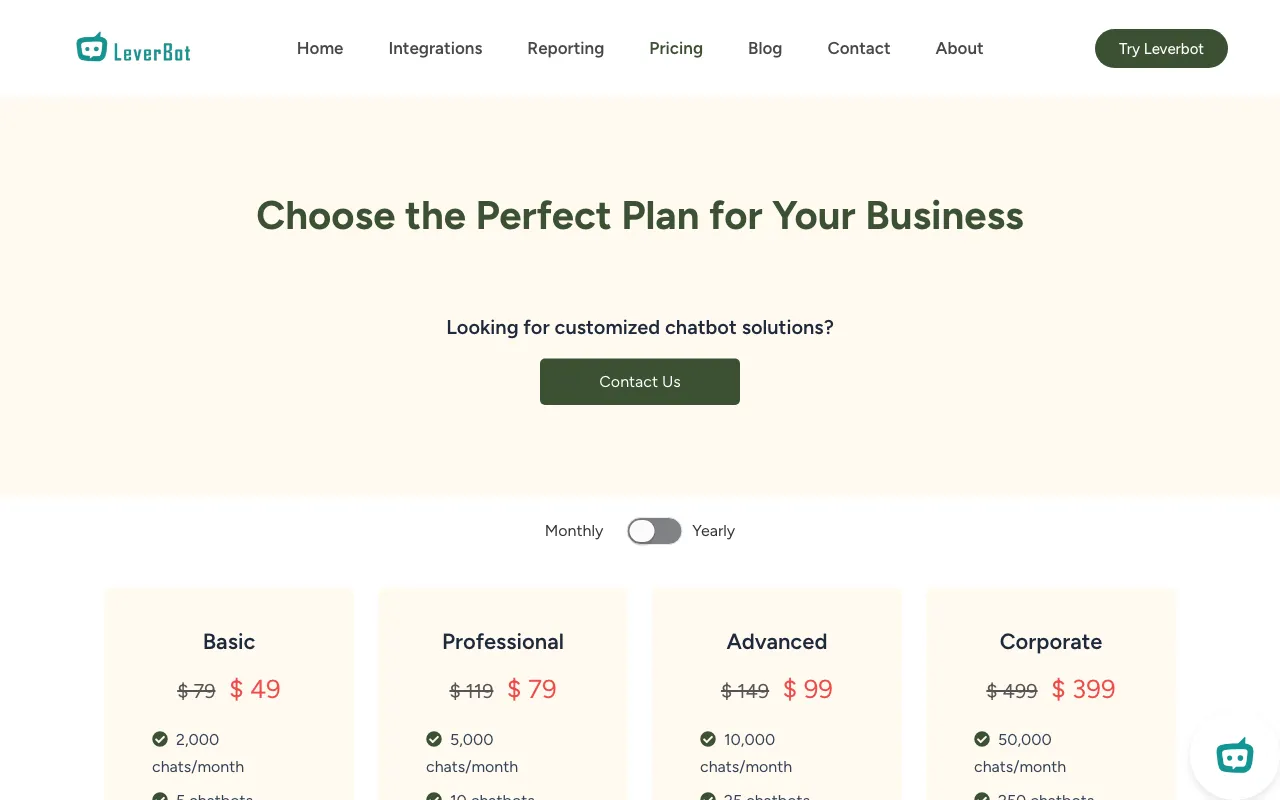 Leverbot — pricing page