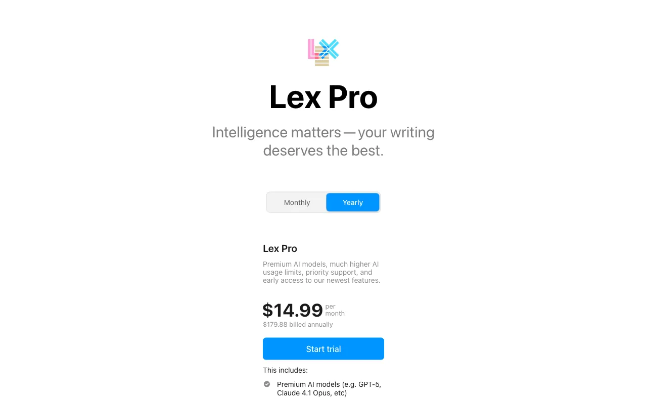 Lex — pricing page