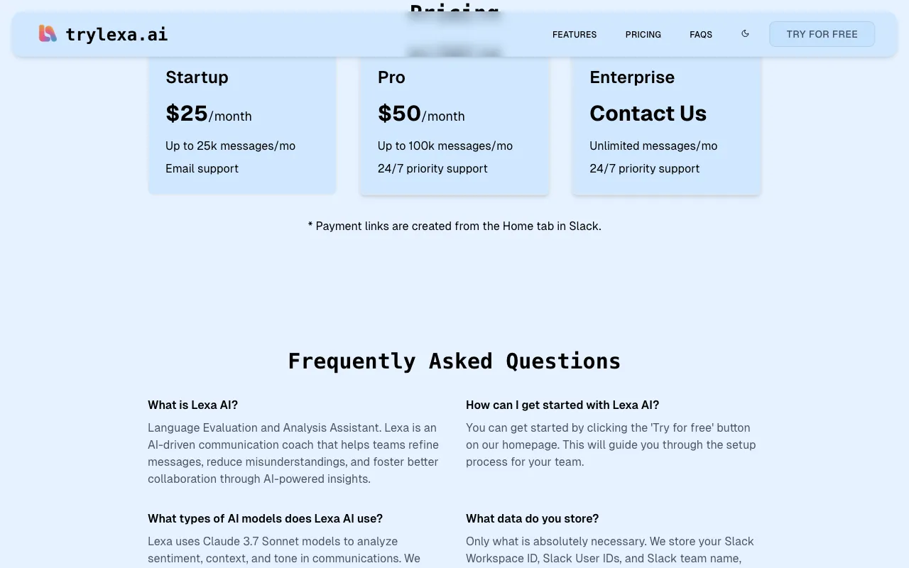 LexaAI — pricing page