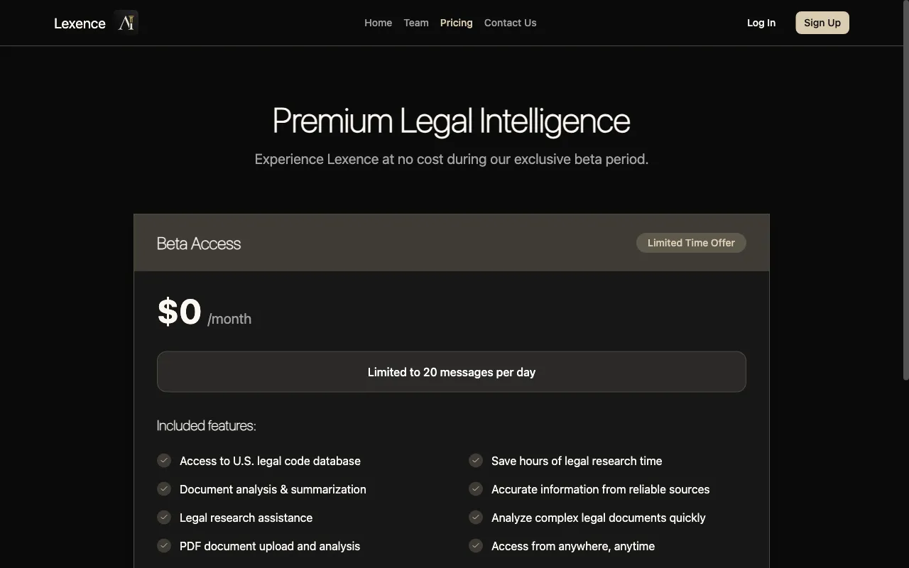 Lexence — pricing page