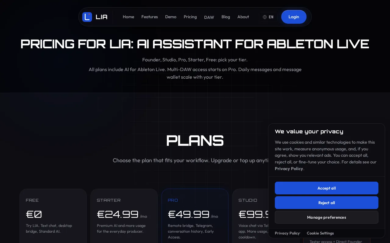 LIA — pricing page
