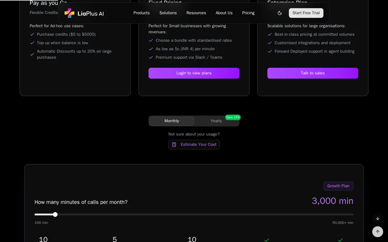 LiaPlus AI — pricing page