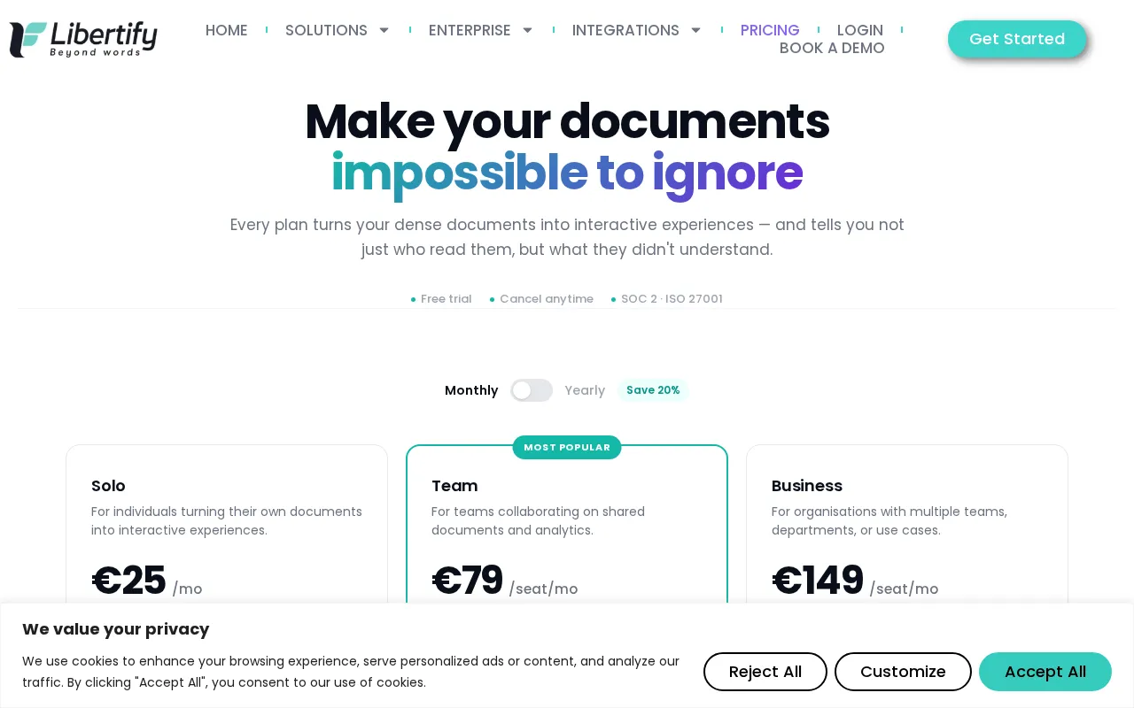 Libertify.com — pricing page