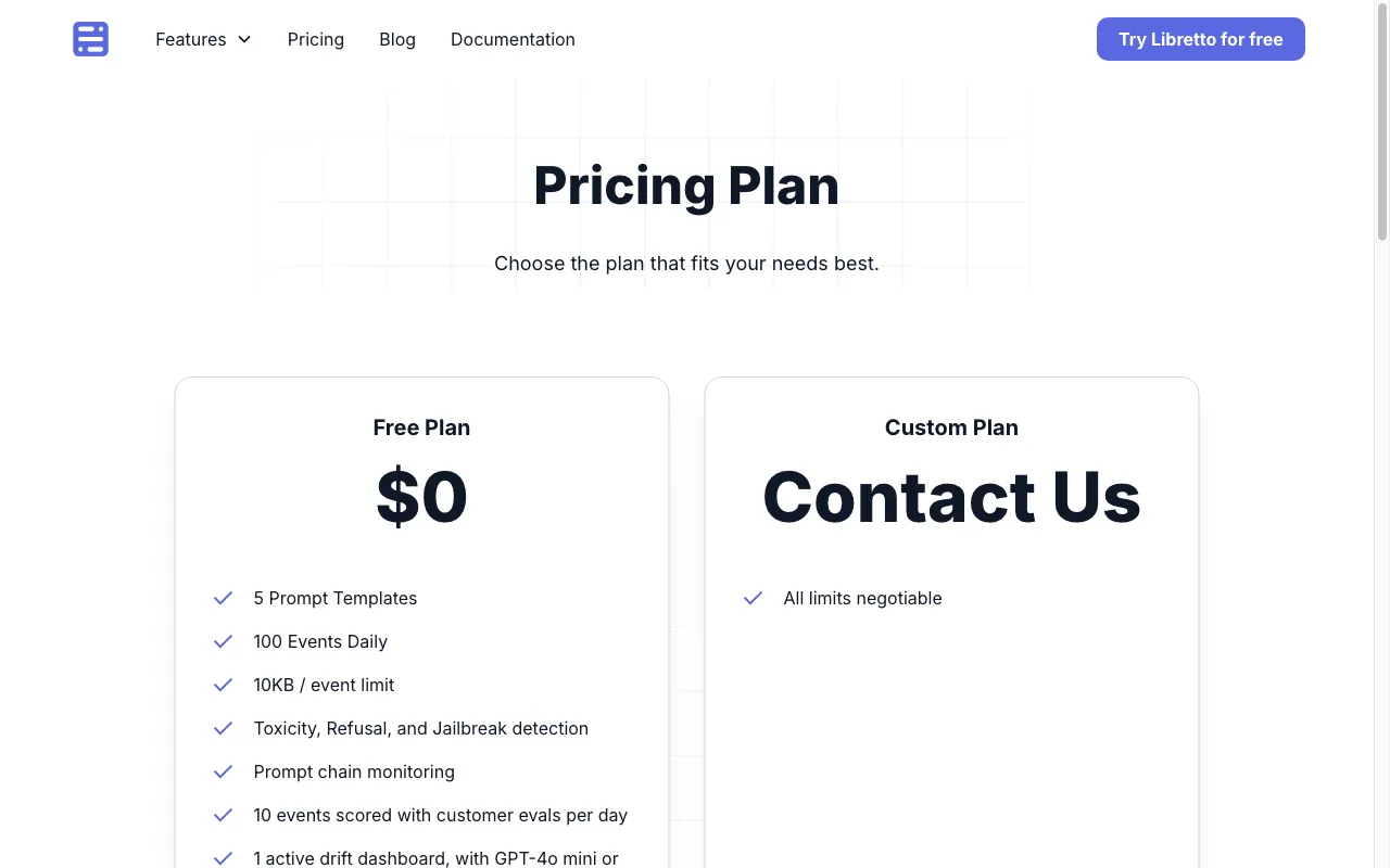 Libretto — pricing page