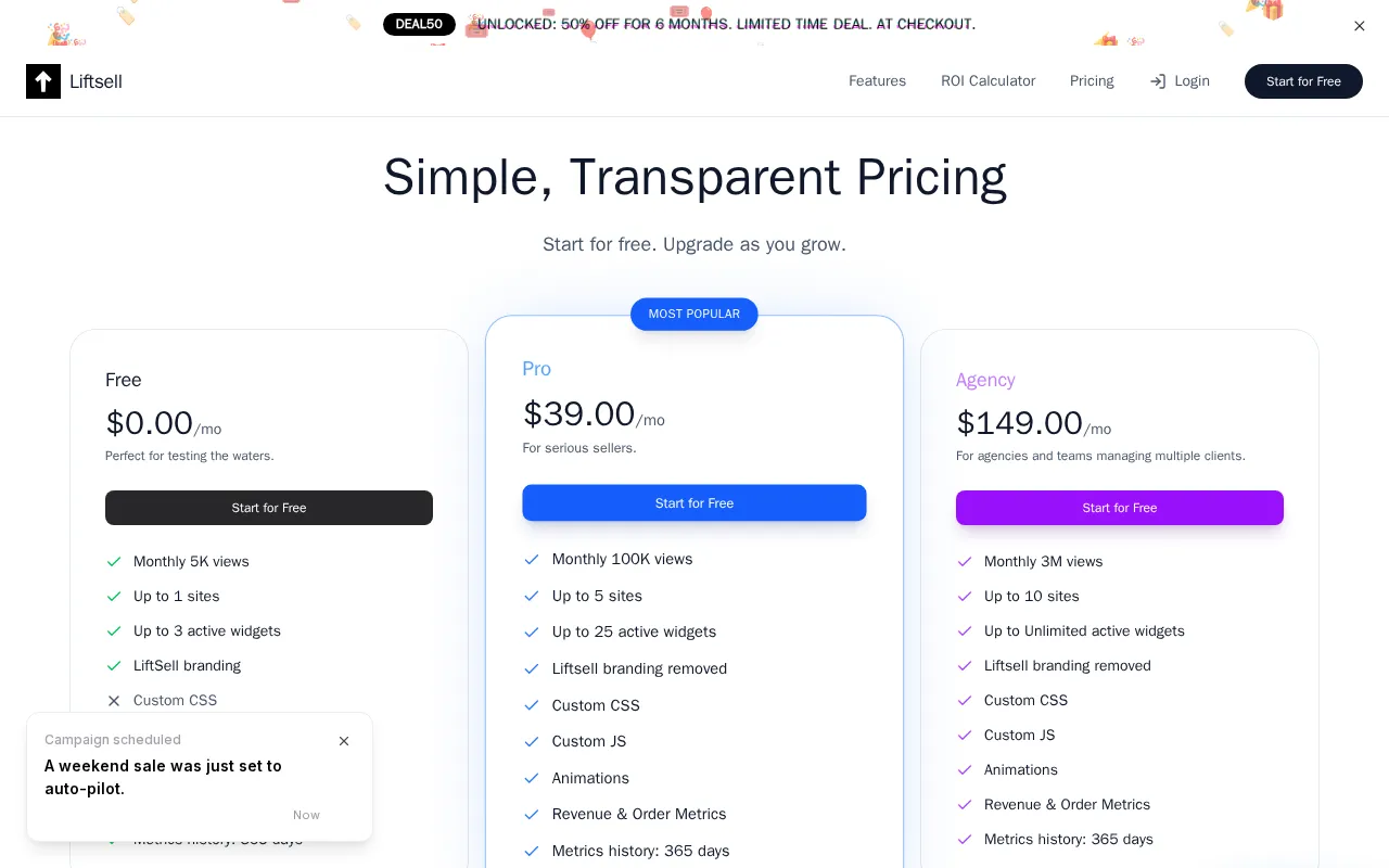 Liftsell — pricing page