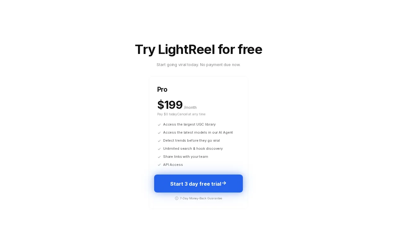 LightReel — pricing page