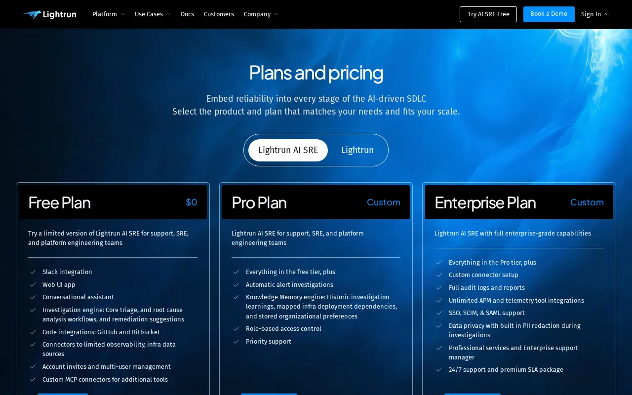 Lightrun — pricing page