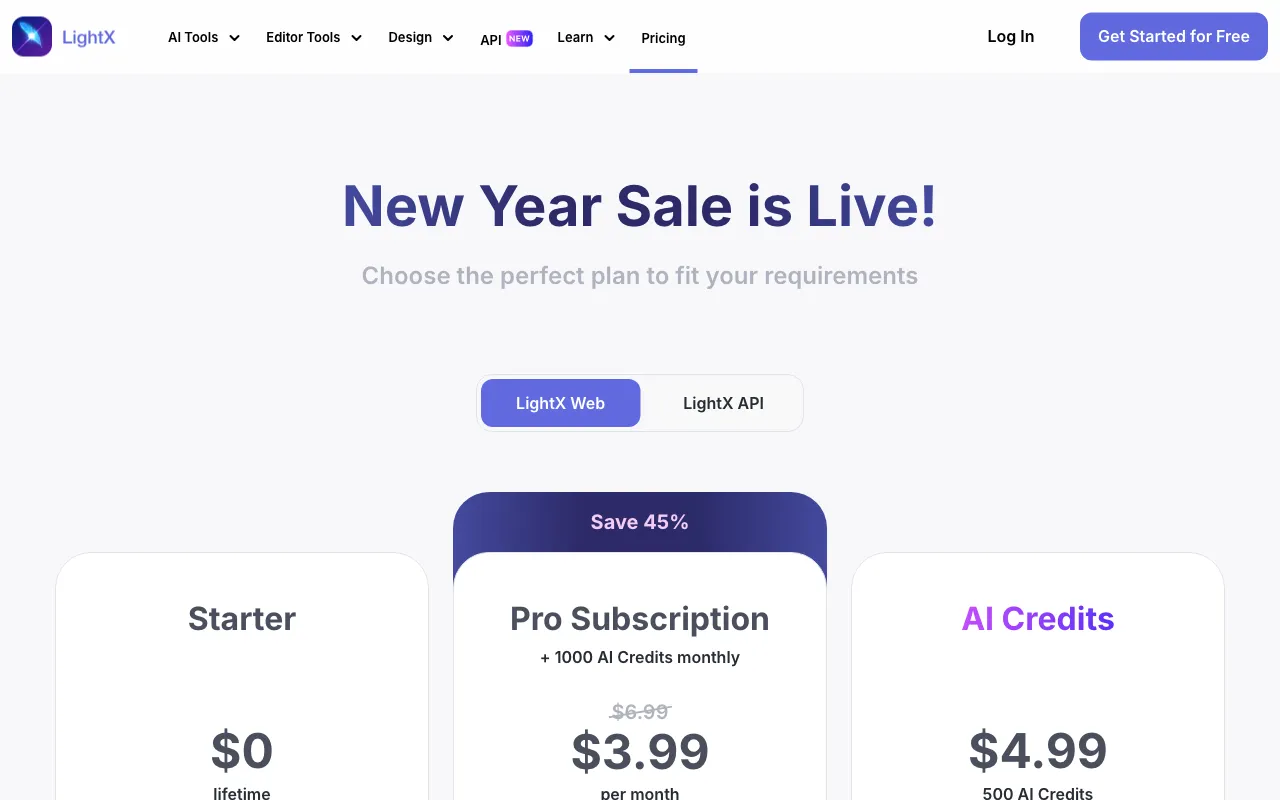 LightX — pricing page