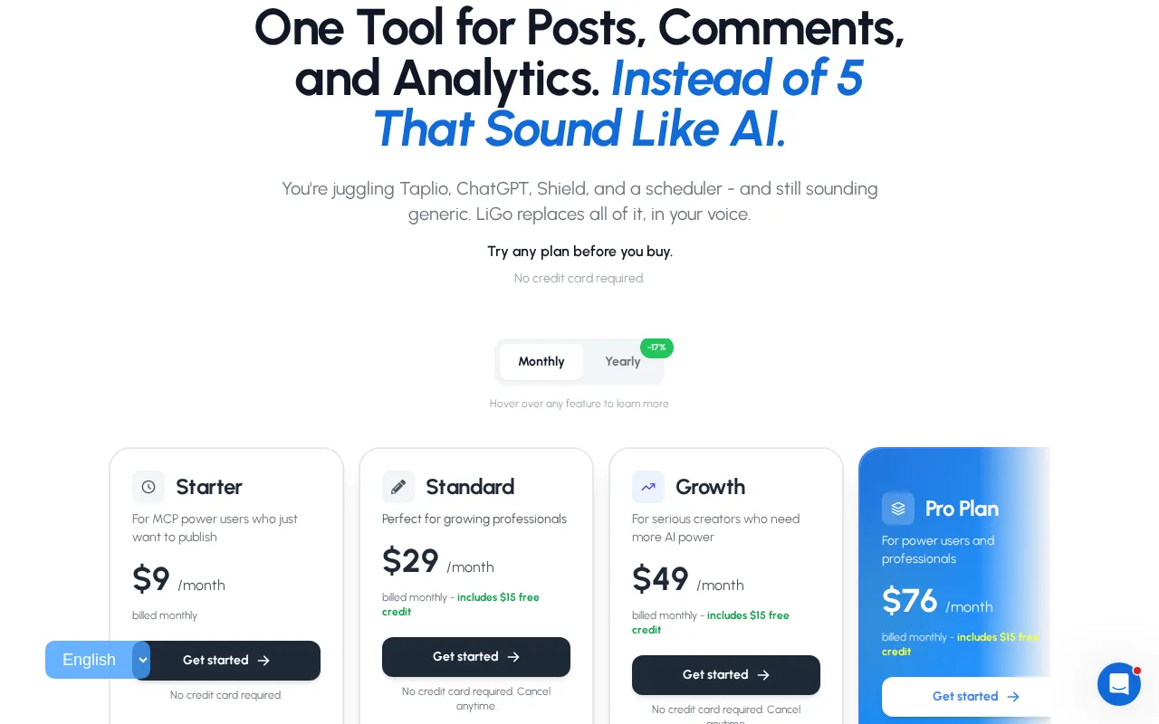 LigoSocial — pricing page