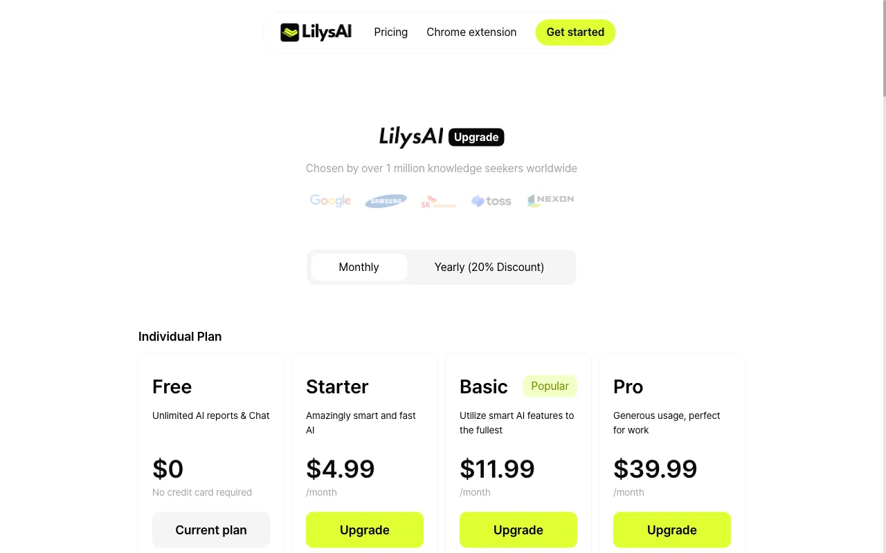 Lilys AI — pricing page