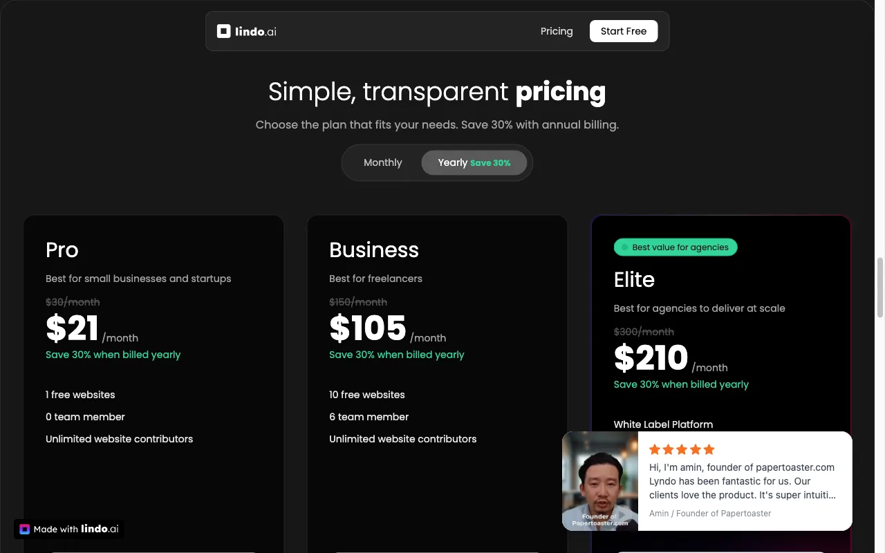 Lindo AI — pricing page